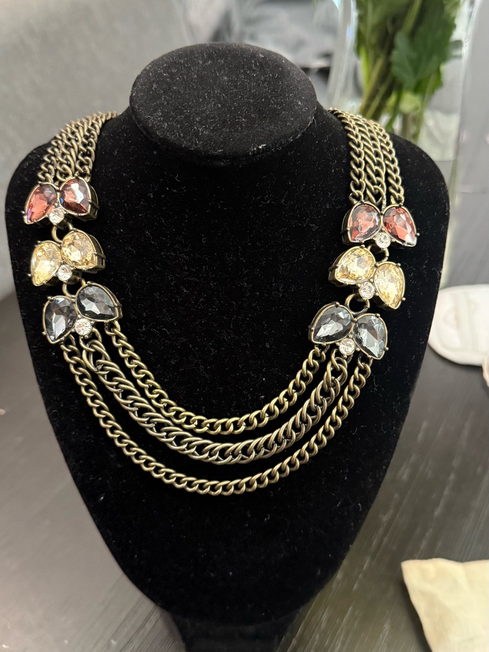 Chloe + Isabel Gold-Tone Multirow Necklace with Pink, Yellow & Gray Stones